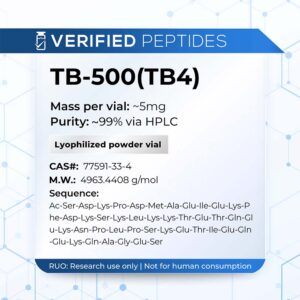 A peptide information sheet for the Verified Peptides TB 500 peptides.