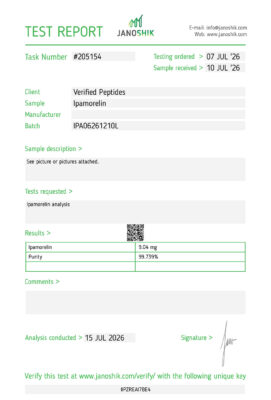 Ipamorelin Peptide Purity Certificate of Analysis Lab Test Report July 2026