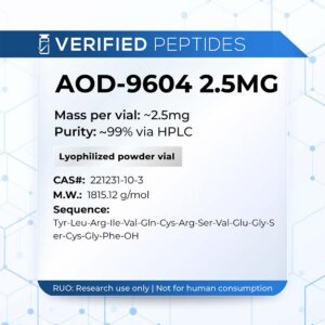 An information sheet for our 2.5MG AOD-9604 peptide.