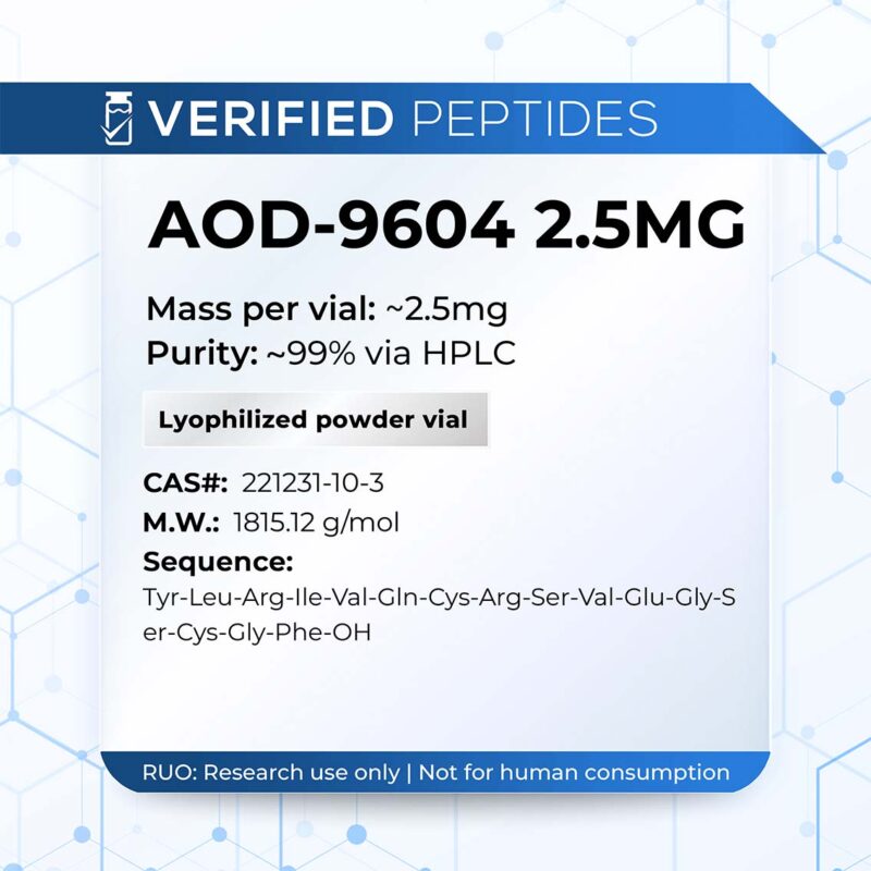 An information sheet for our 2.5MG AOD-9604 peptide.