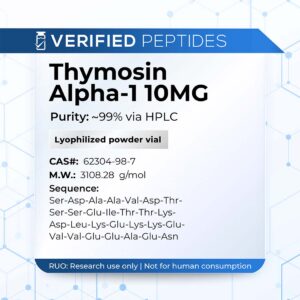 An information sheet for our 10MG Thymosin Alpha-1 peptide.