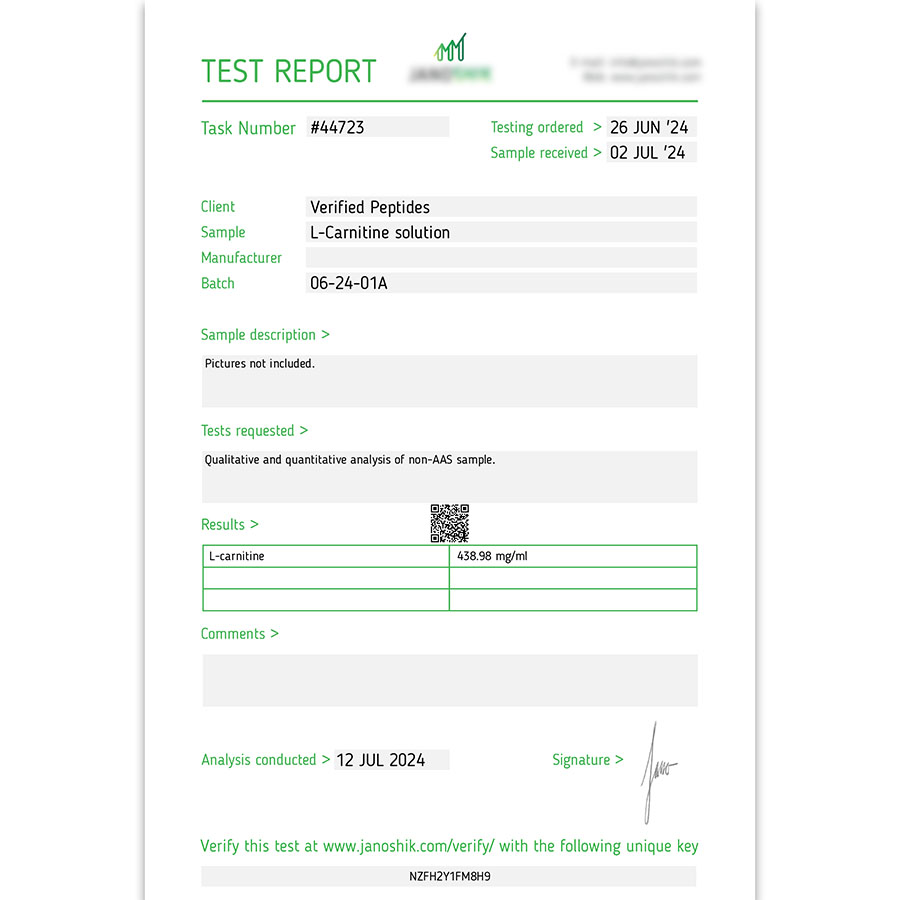 Buy LCarnitine/ml Tested 99+ Pure Verified Peptides