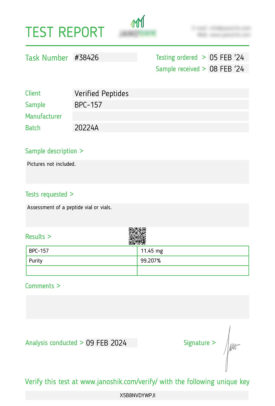 BPC-157 Lab Test Feb 2024