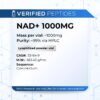 A peptide information sheet for the Verified Peptides NAD peptide.