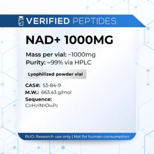 A peptide information sheet for the Verified Peptides NAD peptide.