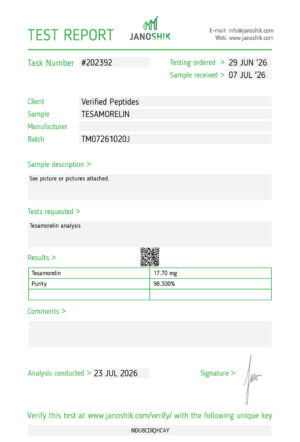 Tesamoreln Peptide Purity Certificate of Analysis Lab Test Report July 2026_