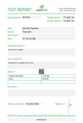 Thymalin Lab Test August 2024