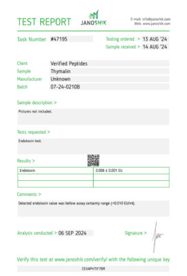 Thymalin Endotoxin Test Report August 2024