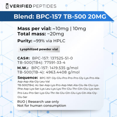 Buy BPC 157 TB 500 Peptide Blend (20MG) - 99% Pure Peptides