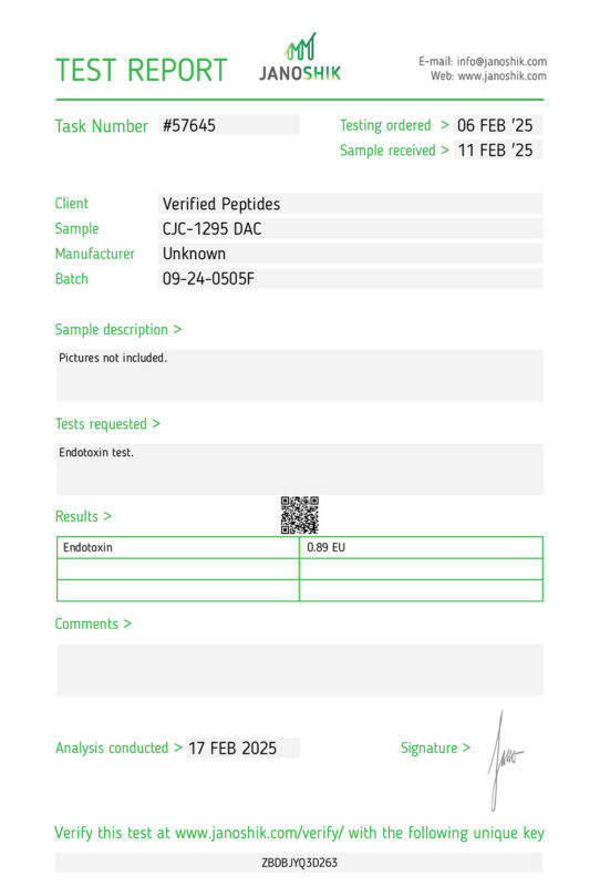 CJC-1295 DAC Endotoxin Report February 2025