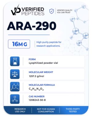 A peptide information sheet for the Verified Peptides ARA 290 for sale.