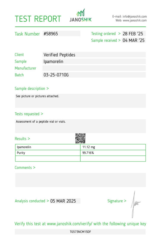 Ipamorelin Lab Test Report March 2025