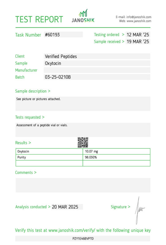 Oxytocin Lab Test Report March 2025