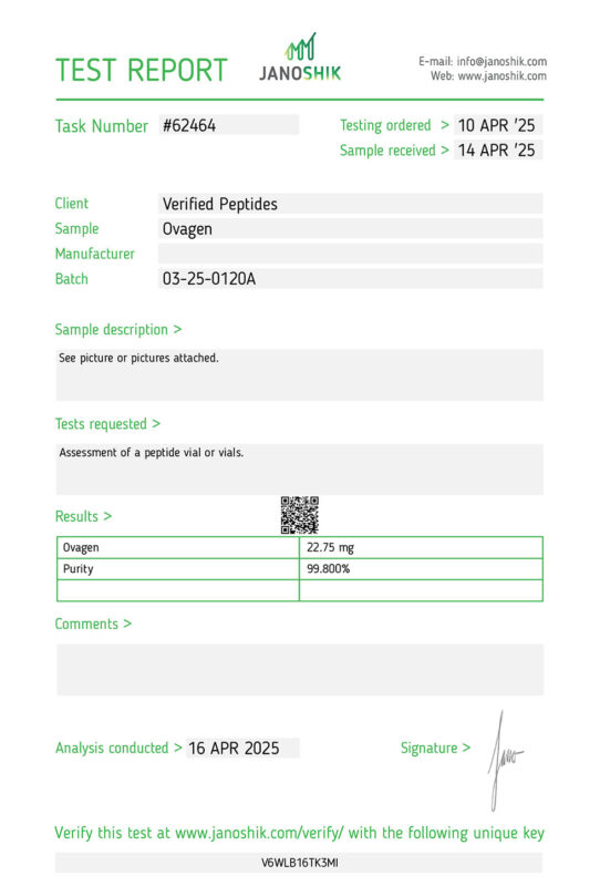 Ovagen Lab Report Test April 2025