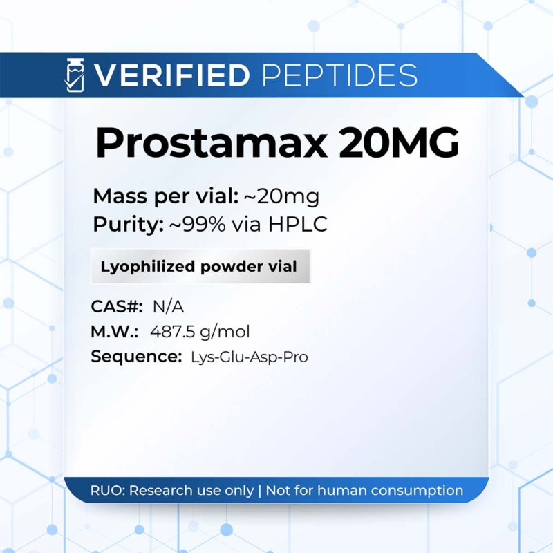 An information sheet for our 20MG Prostamax peptide.