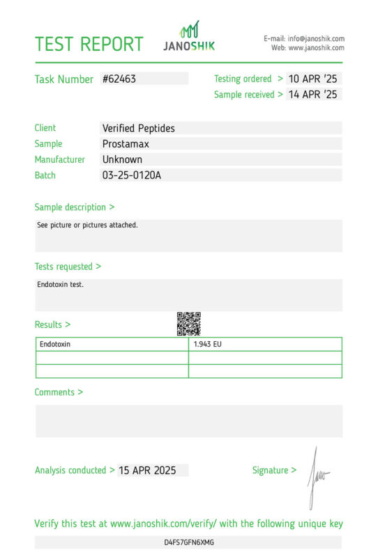 Prostamax Endotoxin Test April 2025