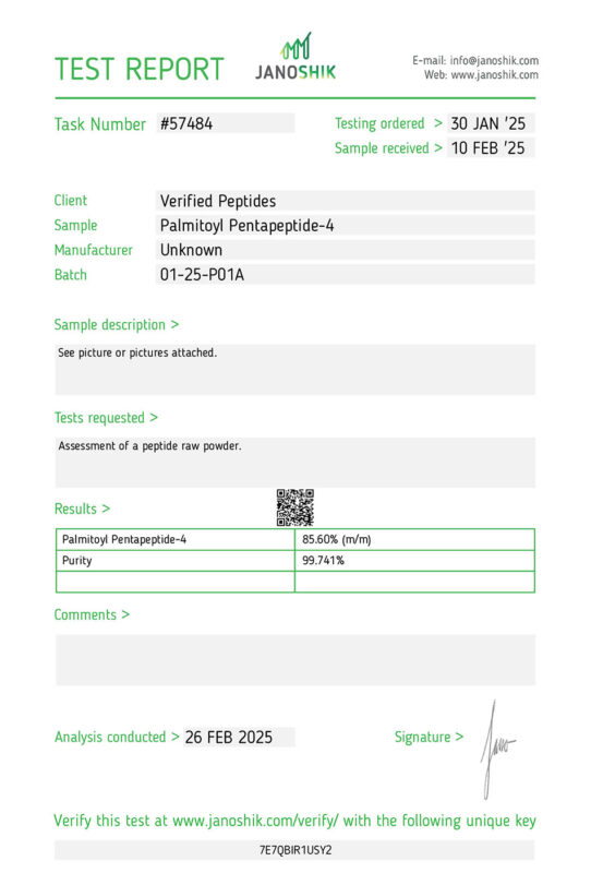 Matrixyl Palmitoyl Pentapeptide-4 Lab Test February 2025