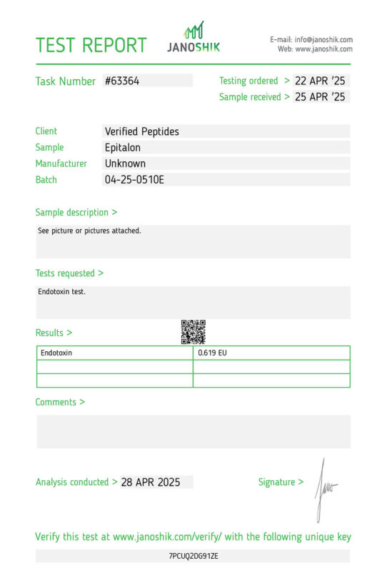 Epitalon Endotoxin Lab Report Test April 2025