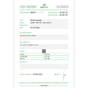Buy our GLOW peptide for sale that is third-party tested for 99% purity.