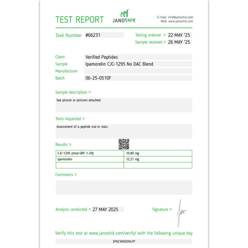 Ipamorelin CJC-1295 No DAC Lab Report Test May 2025