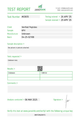 KPV Endotoxin Lab Report Test April 2025