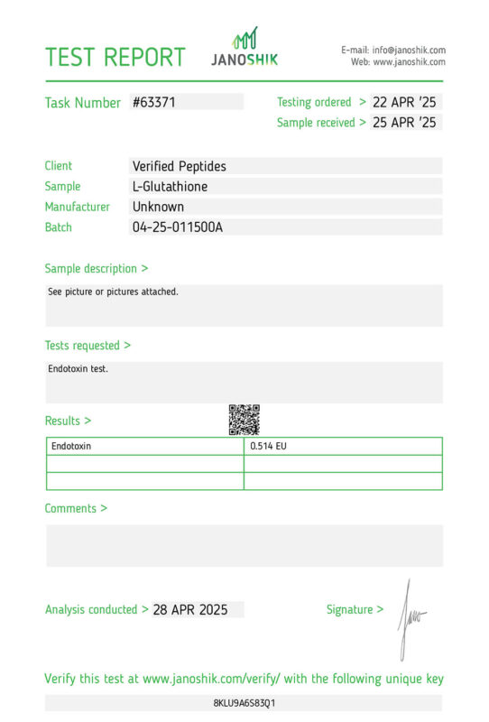 L-Glutathione Endotoxin Lab Report Test April 2025