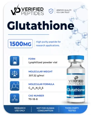 A peptide information sheet for the Verified Peptides Glutathione for sale.