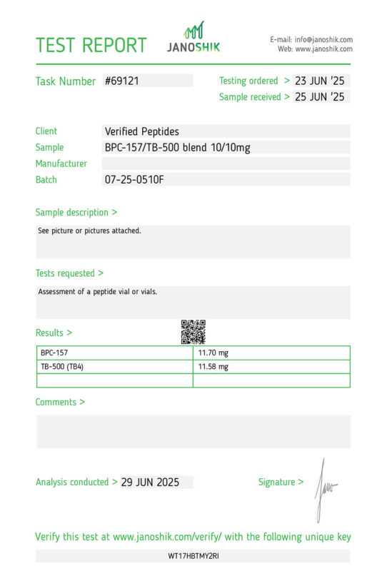 BPC157 TB500 Blend Lab Report Test July 2025
