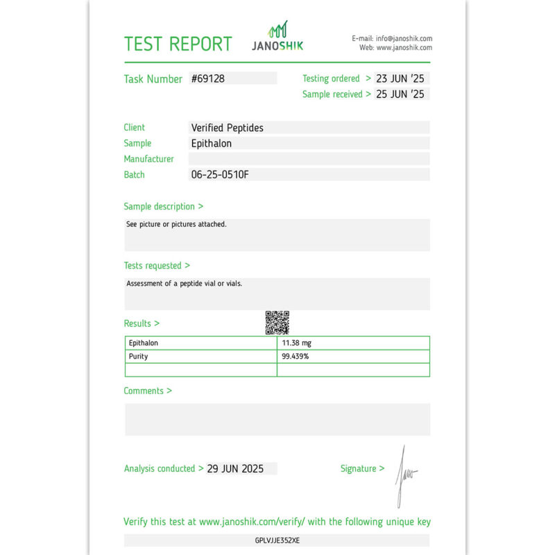 Epitalon Lab Report Test July 2025