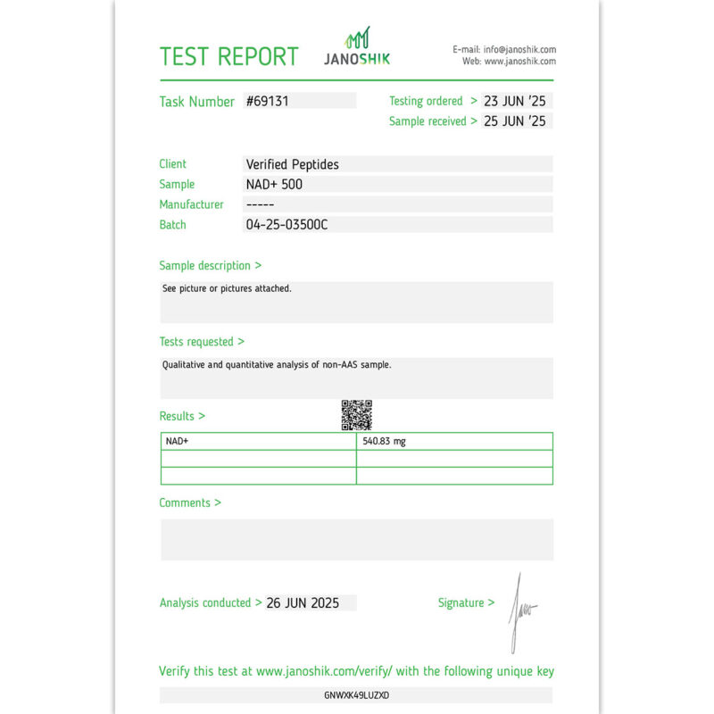 NAD+ Lab Report Test July 2025