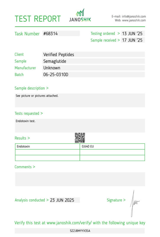 Sema Endotoxin Lab Report Test June 2025