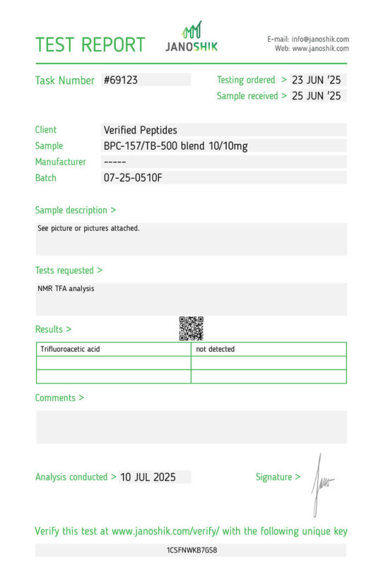 BPC157 TB500 Blend TFA Report Test June 2025