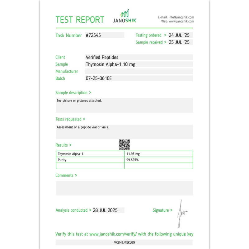 Thymosin Alpha-1 Lab Test Report July 2025 sq