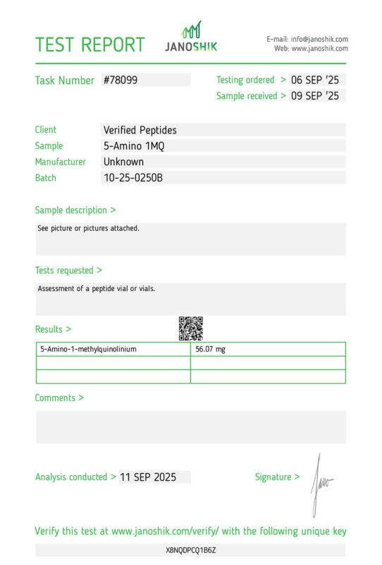 5-Amino 1MQ Peptide Certificate of Analysis Lab Test Report September 2025