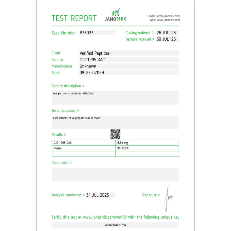CJC-1295 DAC Certificate of Analysis Lab Test Report July 2025