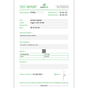 Frag(17-23) TB-500 Certificate of Analysis Lab Test Report August 2025
