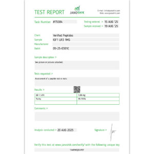 Purity Certificate of Analysis Lab Test Report For IGF-1 LR3 Peptide August 2025