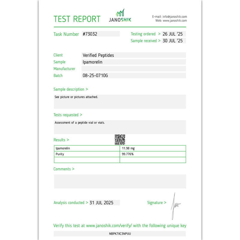Ipamorelin Certificate of Analysis Lab Test Report July 2025