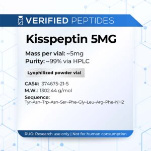 A peptide information sheet for the Verified Peptides 10mg kisspeptin peptide.