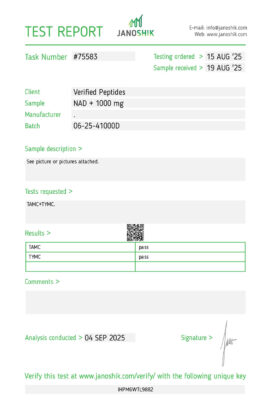 NAD Sterility Certificate of Analysis Lab Test Report September 2025