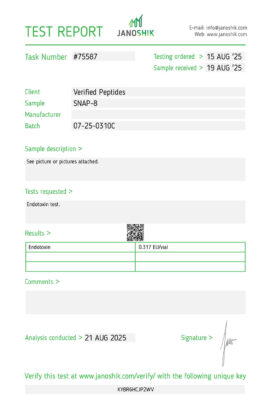 SNAP-8 Endotoxin Certificate of Analysis Lab Test Report August 2025