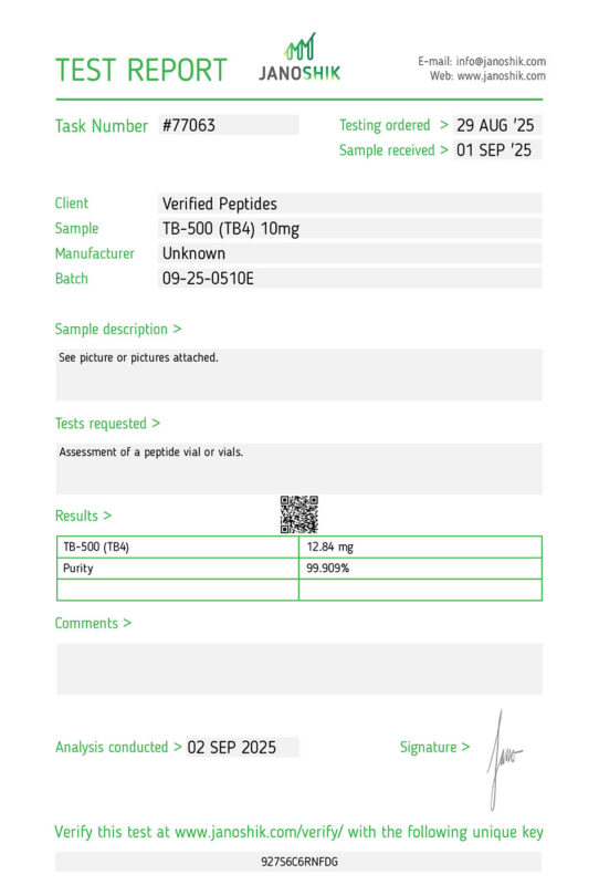 TB-500 Peptide Purity Certificate of Analysis Lab Test Report September 2025