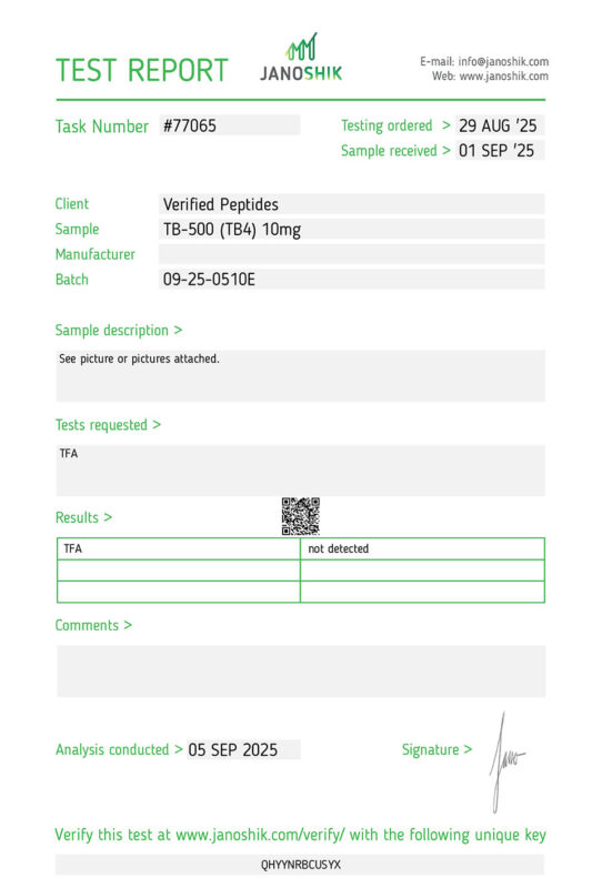 TB-500 Peptide TFA Certificate of Analysis Lab Test Report September 2025