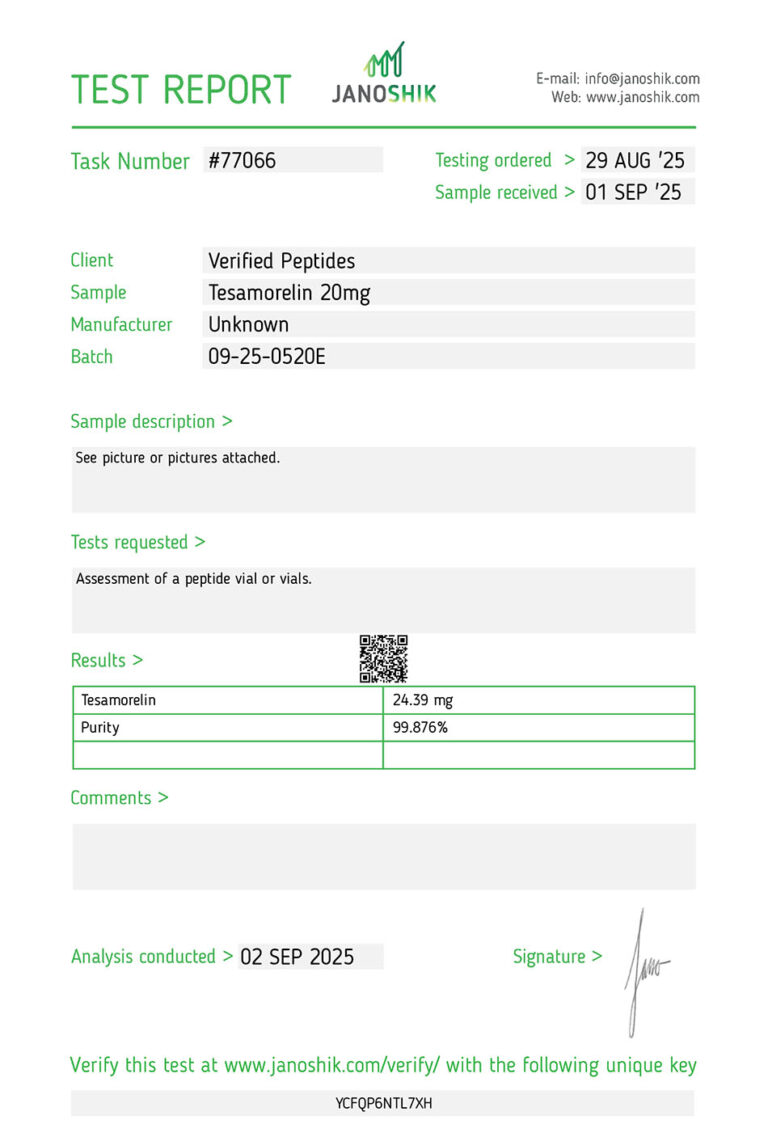 Lab Tested For Purity Buy Tesa 20MG Peptide Lab Tested 99% Purity - Verified Peptides