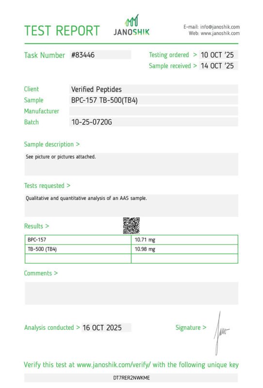 BPC-157 TB-500 Peptide Certificate of Analysis Lab Test Report October 2025