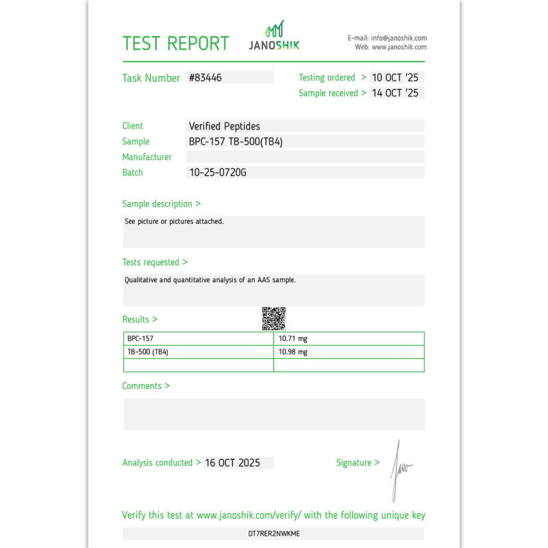 BPC-157 TB-500 Peptide Certificate of Analysis Lab Test Report October 2025