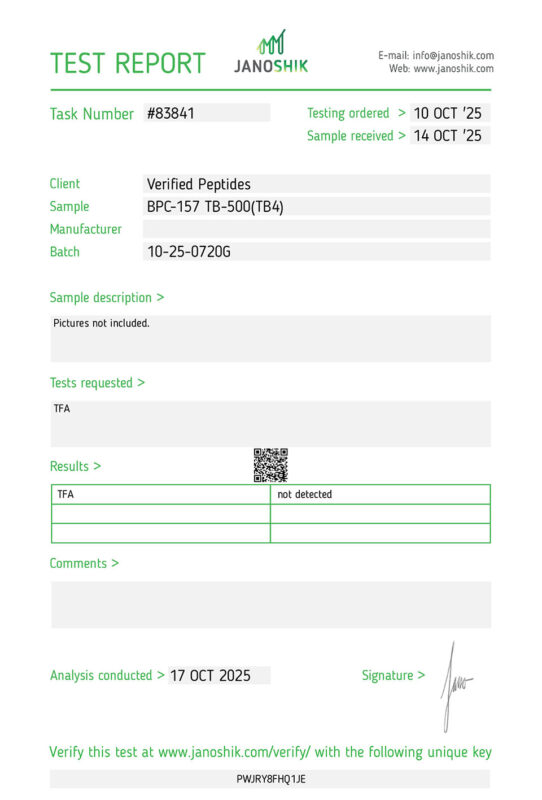 BPC-157 TB-500 Peptide TFA Certificate of Analysis Lab Test Report October 2025