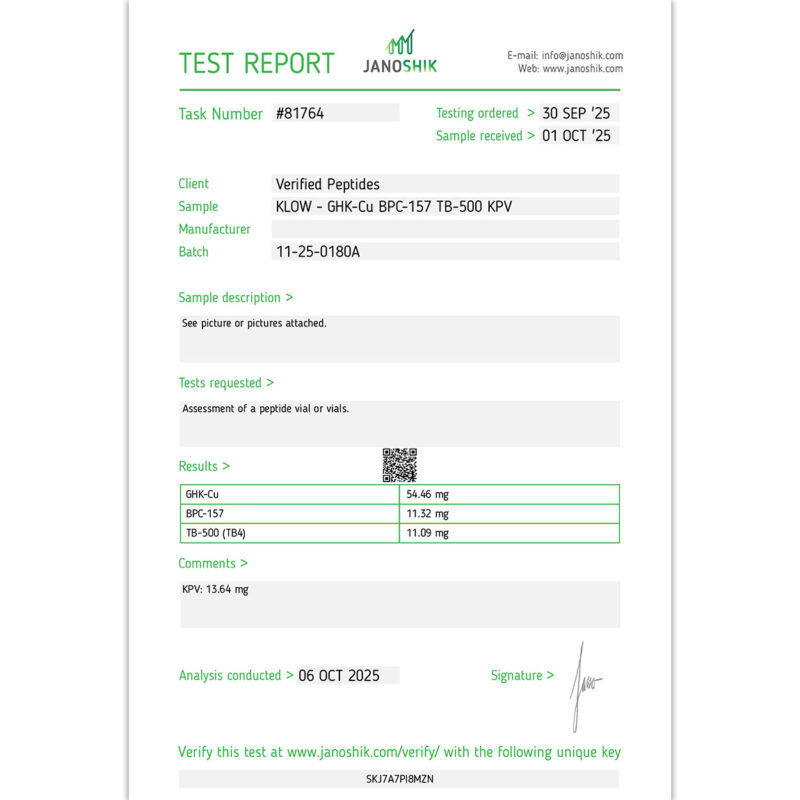 KLOW Peptide Purity Certificate of Analysis Lab Test Report October 2025