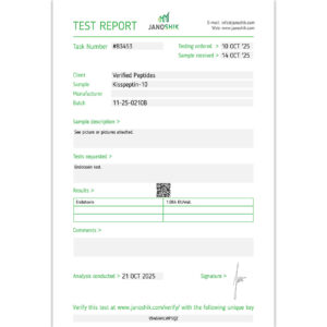 Kisspeptin Peptide Endotoxin Certificate of Analysis Lab Test Report October 2025