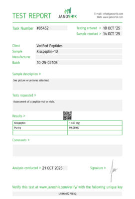 Kisspeptin-10 Peptide Purity Certificate of Analysis Lab Test Report October 2025